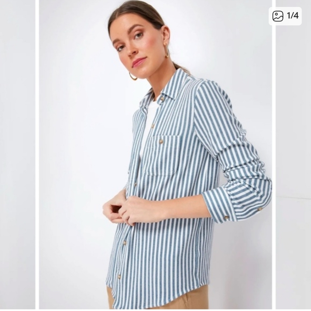 Faherty Blue Striped Button-Up Shirt